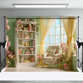 Lofaris Shabby Chic Reading Nook Photography Backdrop French Country Room with Pink Roses Spring Floral Background